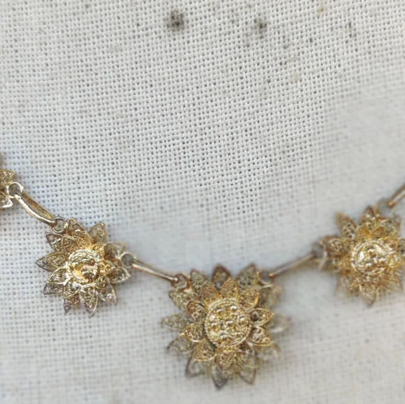 Vintage sterling Portugal CV artisan made flower necklace - Picture 7 of 7